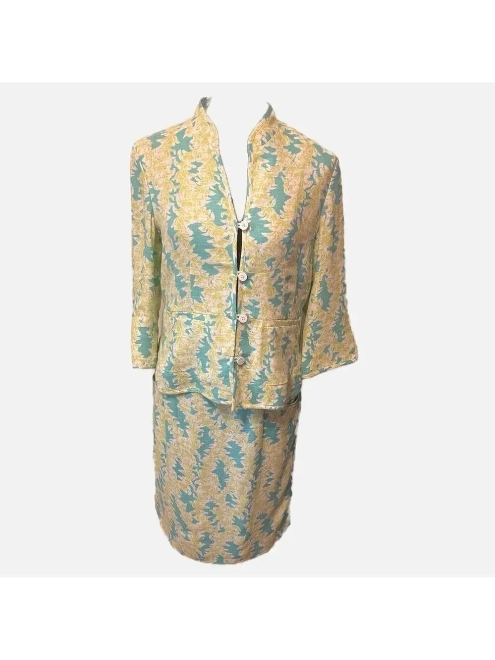 Vintage Pendleton Women’s Suit Skirt Floral Small Green Blue Linen Rayon Career
